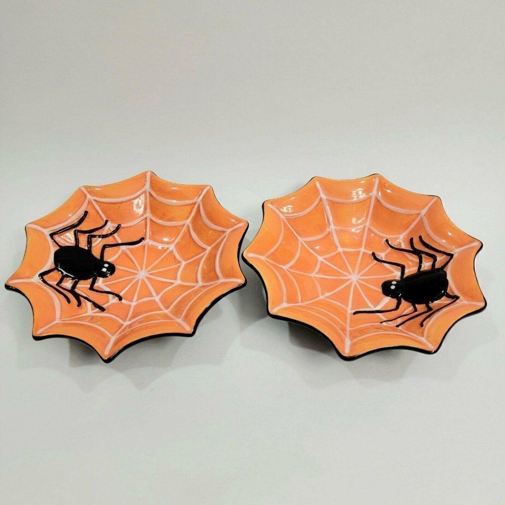 2 - CLAY ART  Halloween‎  Pumpkin Spider Bowls 7"x